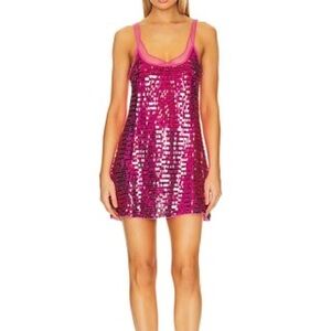 Free People Intimately FP Disco Fever Mini Slip Dress In Hot Pink Combo